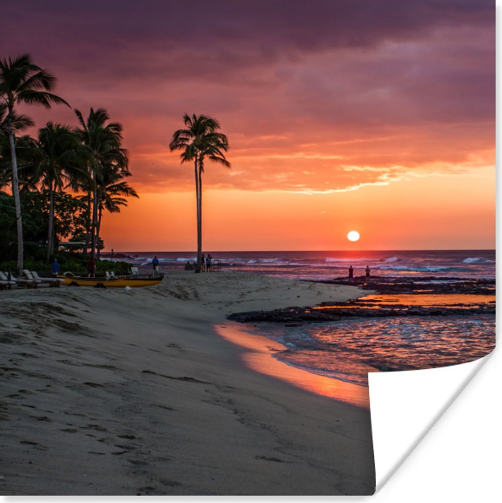 MuchoWow Poster Ein orangefarbener Himmel über dem Pazifischen Ozean in der Nähe des US-Bundesstaates Hawaii 30x30 cm - Wandposter - Printing