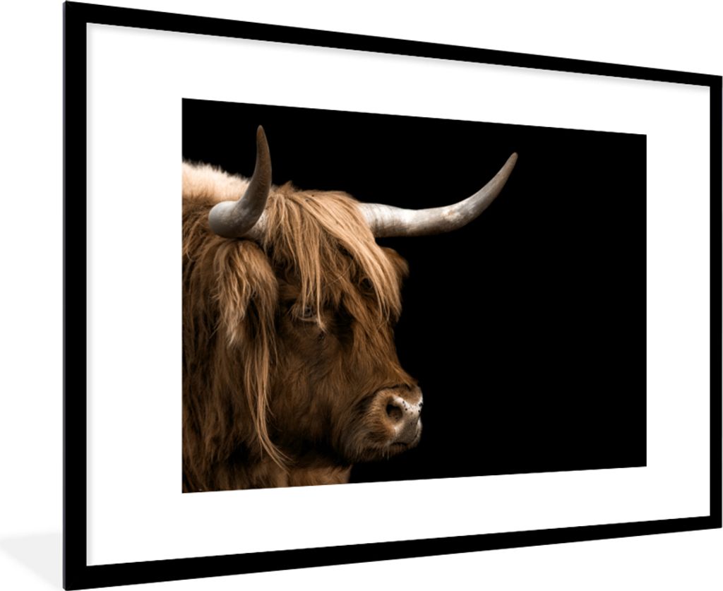 MuchoWow Gerahmtes Poster Schottischer Highlander - Tiere - Kuh 90x60 cm - Poster mit Schwarzem Bilderrahmen Wandposter Rahmen Foto Bilder - Wand...
