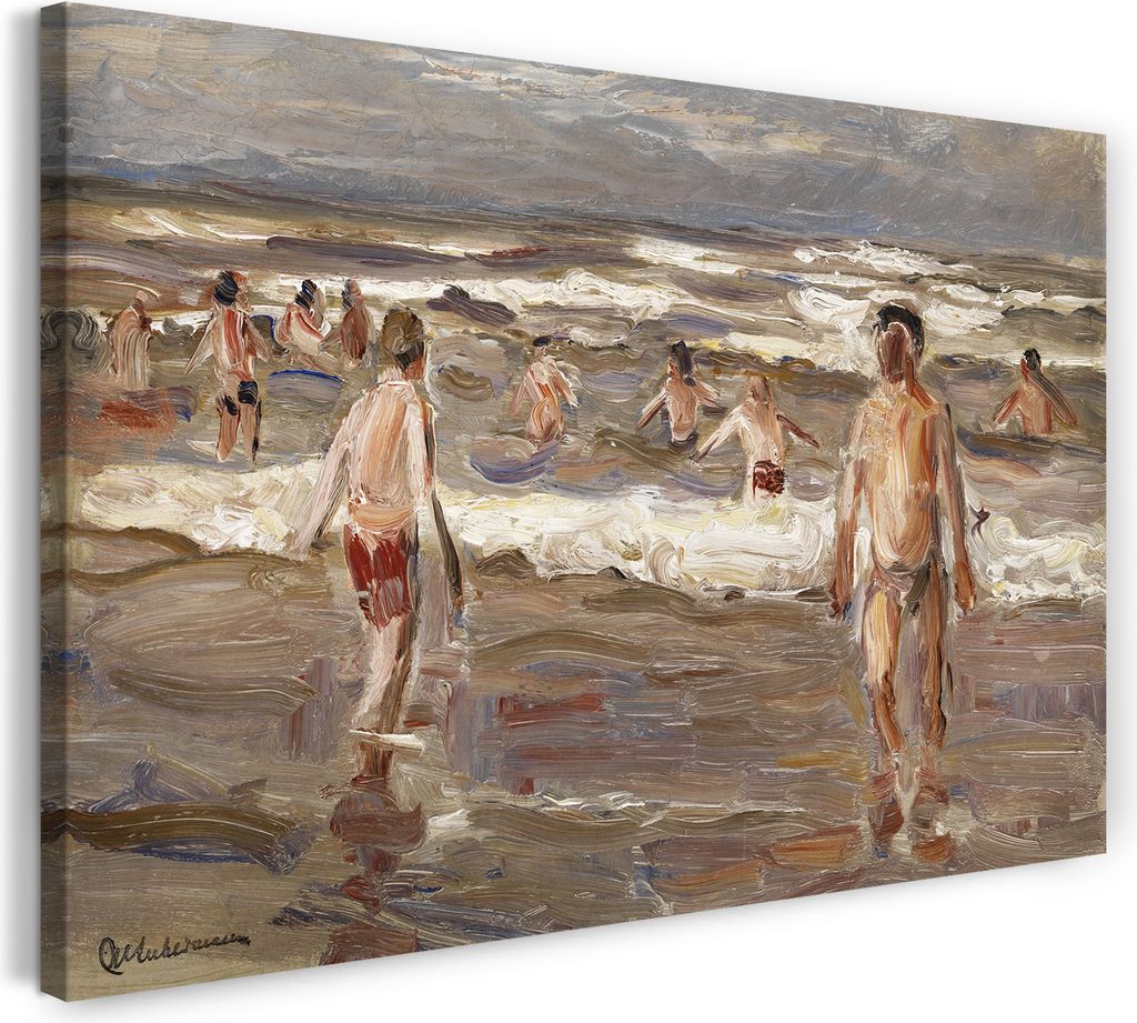 Leinwandbild (120x80cm): Max Liebermann - Badende Knaben im Meer, echter Holz-Keilrahmen inkl. Aufhänger, handgefertigt in Deutschland