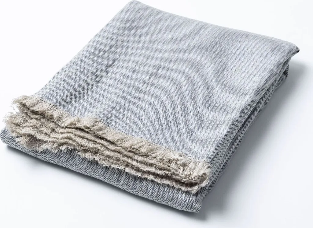 Couverture à franges bleue 165x210 cm - Plaid chaud anti-froid