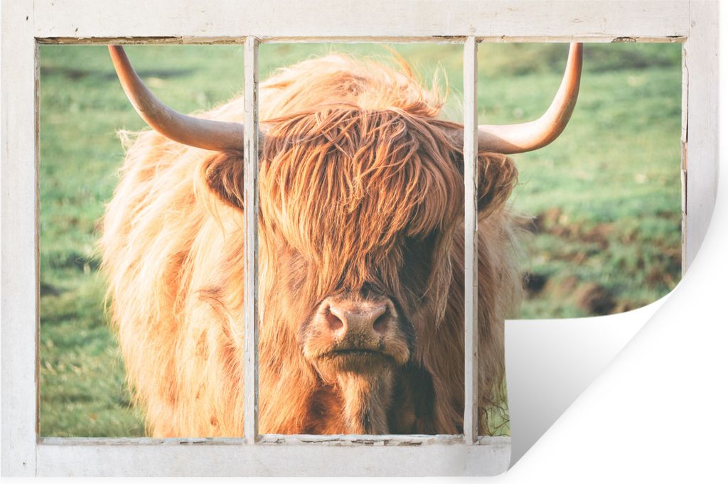 MuchoWow Wandtattoo Wandsticker Wandaufkleber Schottische Highlander - Natur - Ansicht 90x60 cm Selbstklebend und Repositionierbar - Aufkleber