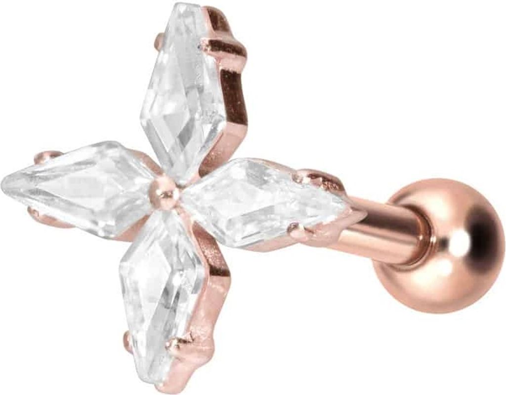 Ohrpiercing Titan Ohrpiercing mit Innengewinde KRISTALLSTERN RoséGold Stablänge: 8mm