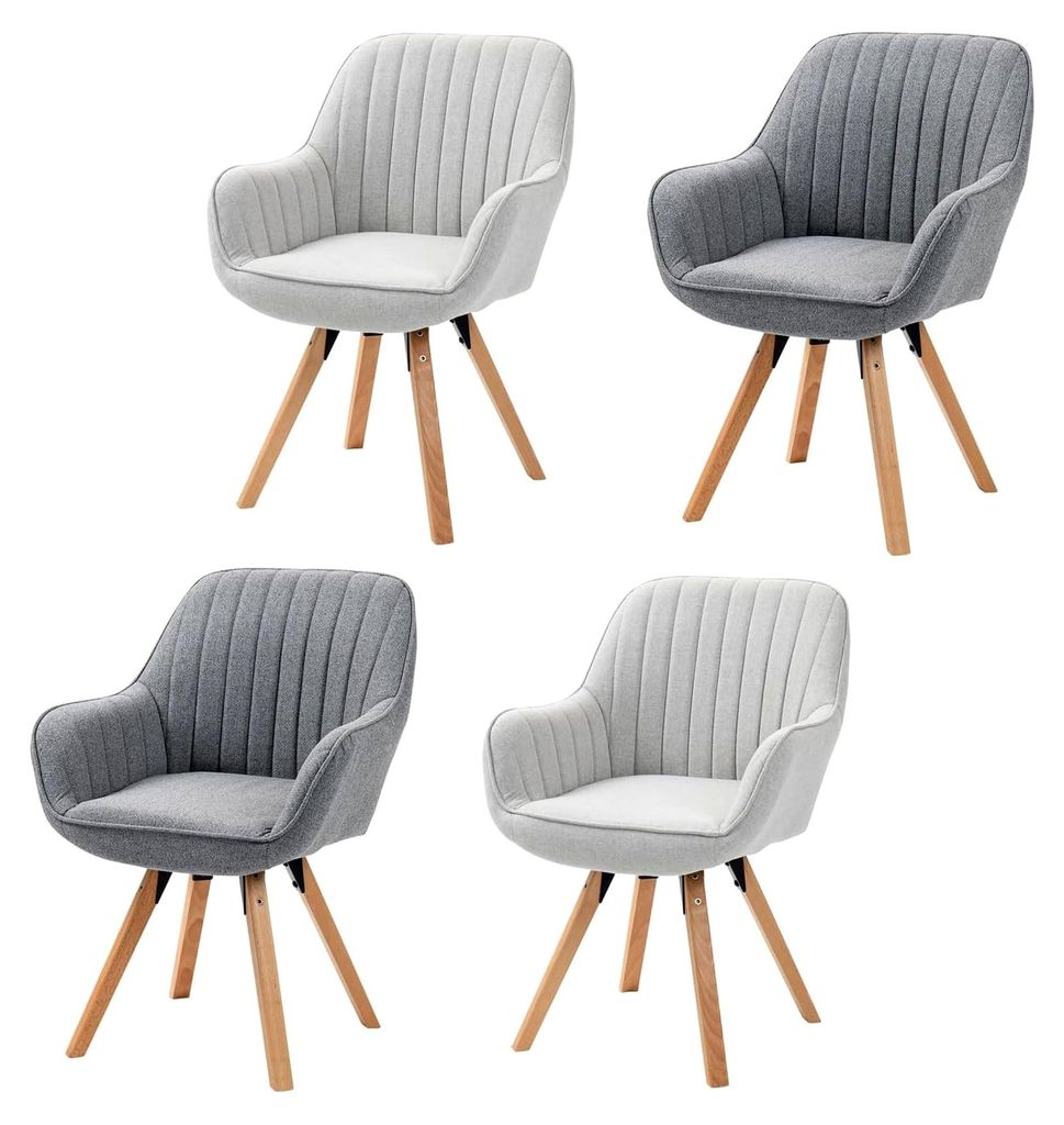 Drehbare Esszimmerstühle 4er Set Küchenstuhl Polsterstuhl mit Armlehne Sessel Schminkstuhl aus Stoff Massivholzbeine für Esszimmer Wohnzimmer Ar...