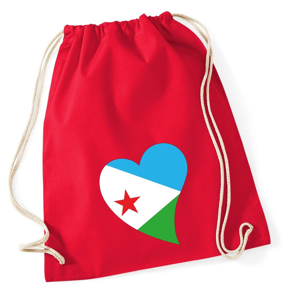 Huuraa Turnbeutel Dschibuti Flagge Herz 12 Liter Classic Red Baumwolle Rucksack Geschenkidee