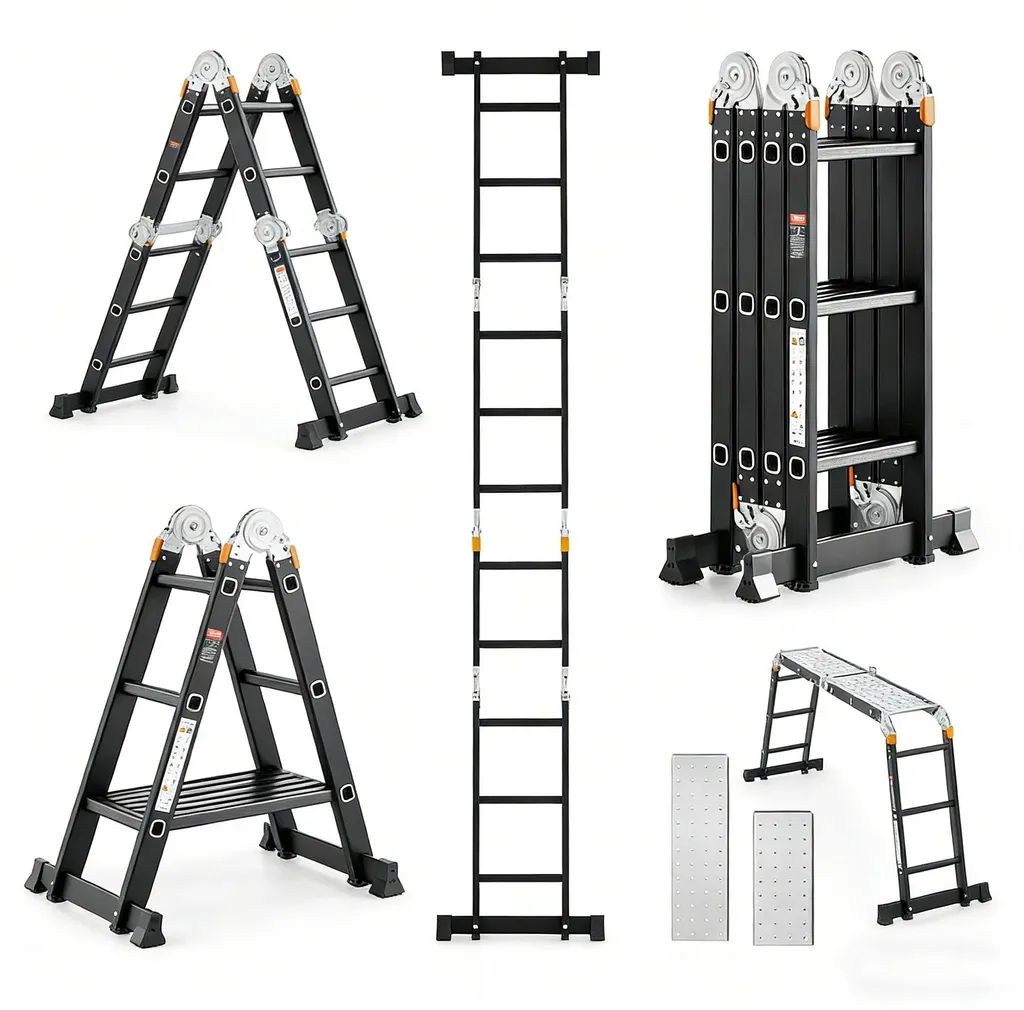 Échelle Articulée Multifonction 4x3 - 350cm - Aluminium Noir - 150kg