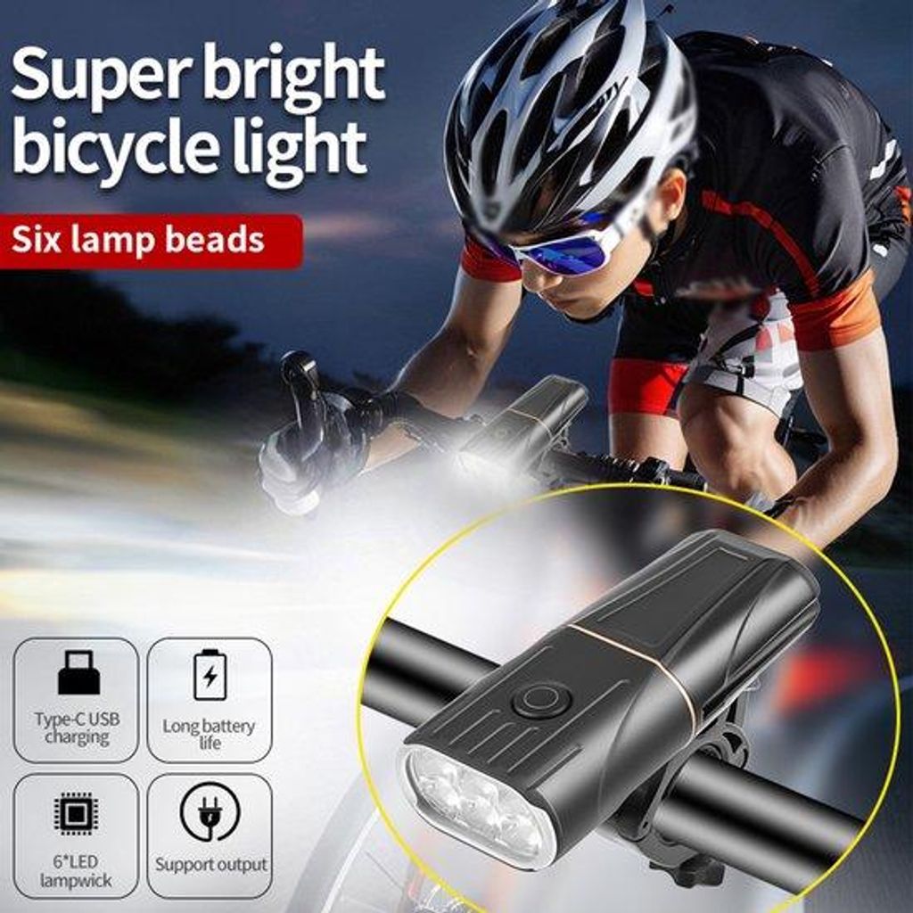 Superhelle Fahrradlampe, Vordach, hohe Kapazität, USB-ladbar, LED-Nachtlicht für Mountainbiken, Mountainbike-Licht, Batterie mit großer Kapazit...