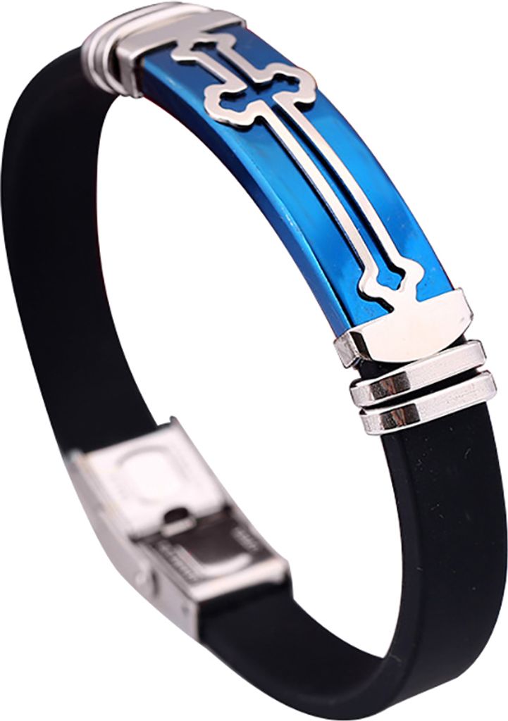 Mode Metallic Kreuz Muster Silikon Band Männer Handgelenk Dekor Armband Armreif-Blau