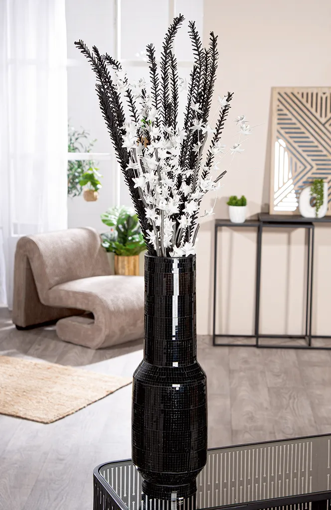 Décoration de Salon : Vase de Sol Noir 51cm Gilde Céramique pour Fleurs