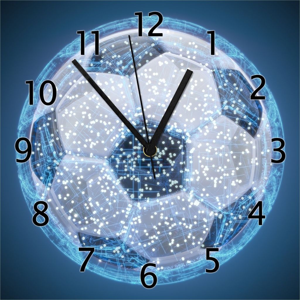 Wallario Design Wanduhr Fußball digital - Netzwerk in blau aus Echtglas, Größe 30 x 30 cm