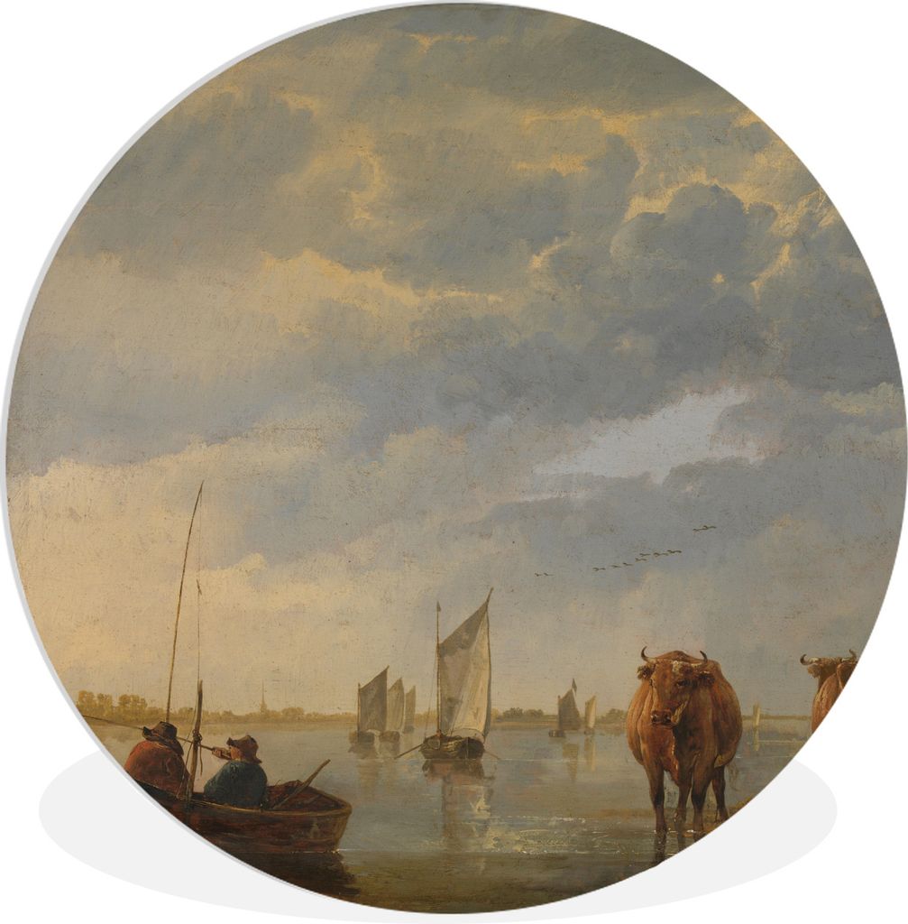 MuchoWow Rundes Wandbild - Runde Bilder Ein Hirte mit fünf Kühen an einem Fluss - Aelbert Cuyp Ø 90 cm Kreis Wanddekoration Kunststoff - Wandk...