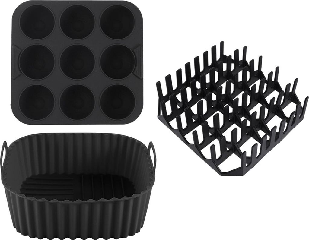 Silikon-Korbeinsätze für die Heißluftfritteuse, große quadratische Ofenpfanne, BBQ-Grill, wiederverwendbare Kuchenformen für Hot Dogs, Speck, ...