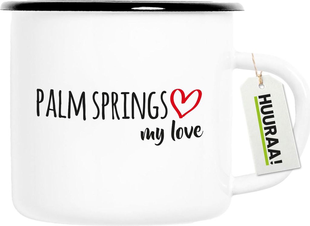 Huuraa Emaille Tasse Palm Springs my love 300ml Vintage Campingbecher Geschenkidee