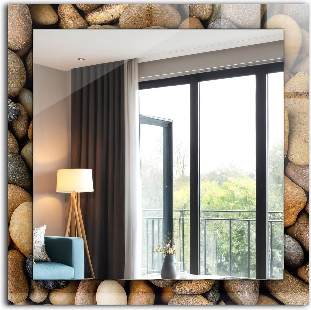 Dekorativer Wandspiegel - Bedruckter Spiegel - Motiv - 60x60 cm - Bunte Glatte Steine