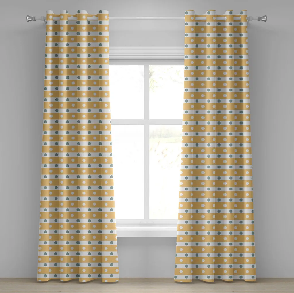 ABAKUHAUS Tenda con occhielli gialla e bianca, strisce orizzontali audaci con pois, piastrelle vintage, tende decorative a 2 pannelli, 280 cm x 245 cm, mandorla e albicocca verde