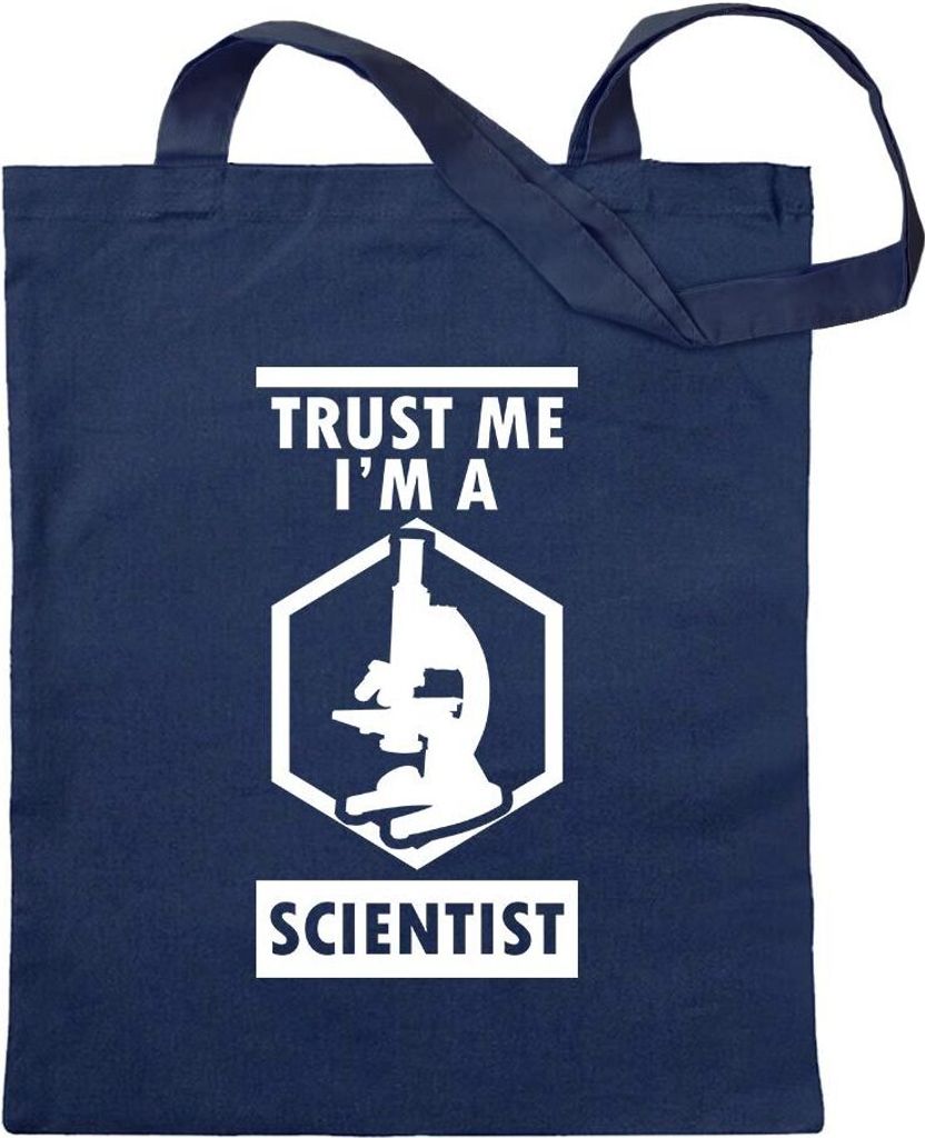 Kiwistar - Baumwolltasche - dunkelblau - Trust me, im a Scientist - Tragetasche Stoffbeutel Umhängetasche Langer Henkel