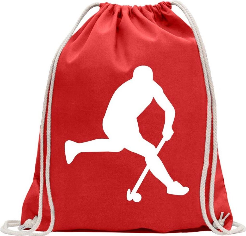 Kiwistar - Turnbeutel - rot - Hockey Ball Sportler Figur - Fun Rucksack Sport Beutel Gymsack Baumwolle mit Ziehgurt