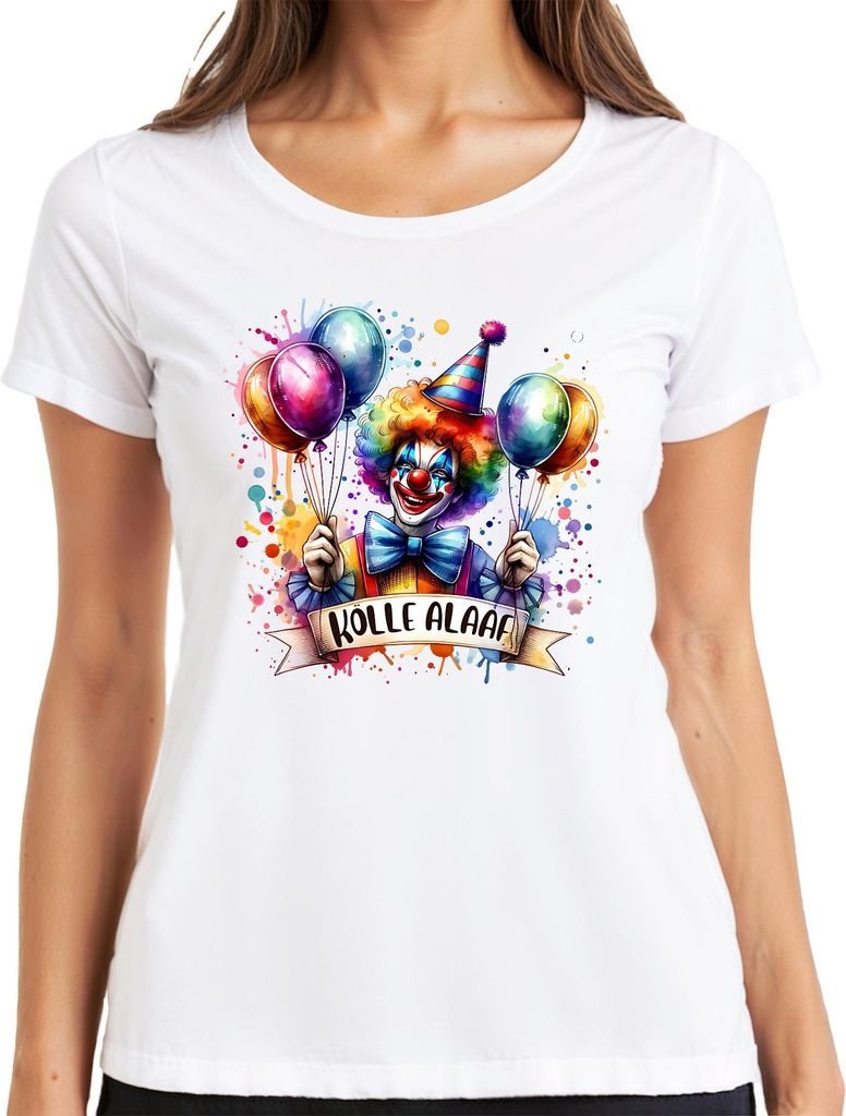 Kölle Alaaf Karneval Köln Clown Luftballons bunt Fasching Damen T-Shirt, Weiß, XXL