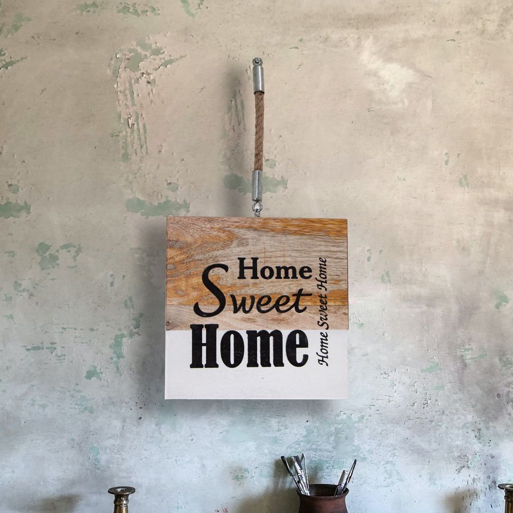 Holzschild, Wand, Home, braun-weiß, Klein, Seil, hängend