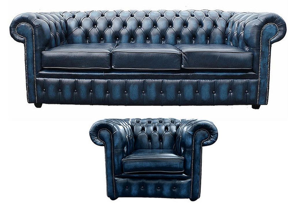 Sofagarnitur Chesterfield Polster Sofa Couch Set 3+1 Garnitur Leder Textil Stoff