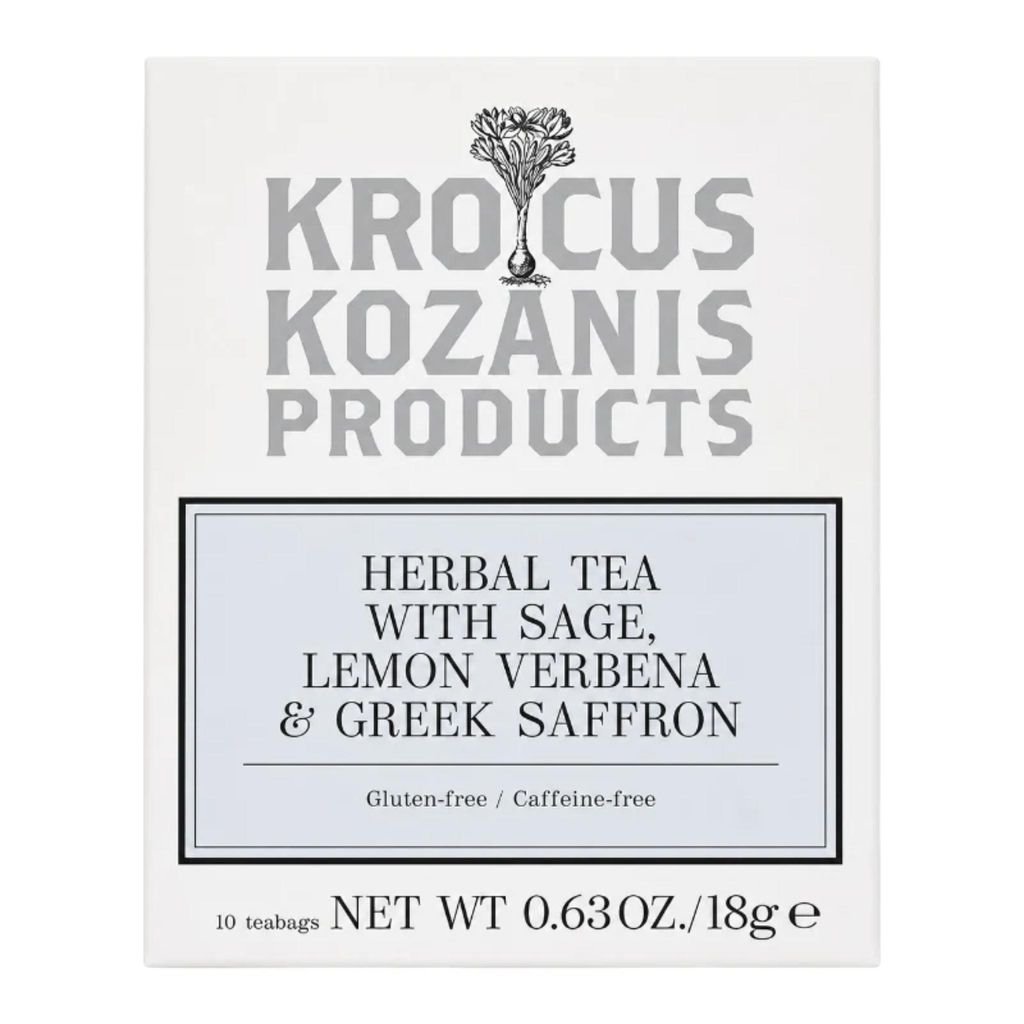 Krocus Kozanis Kräutertee Salbei Zitronenverbene Safran 18 g Packung auf Weiß