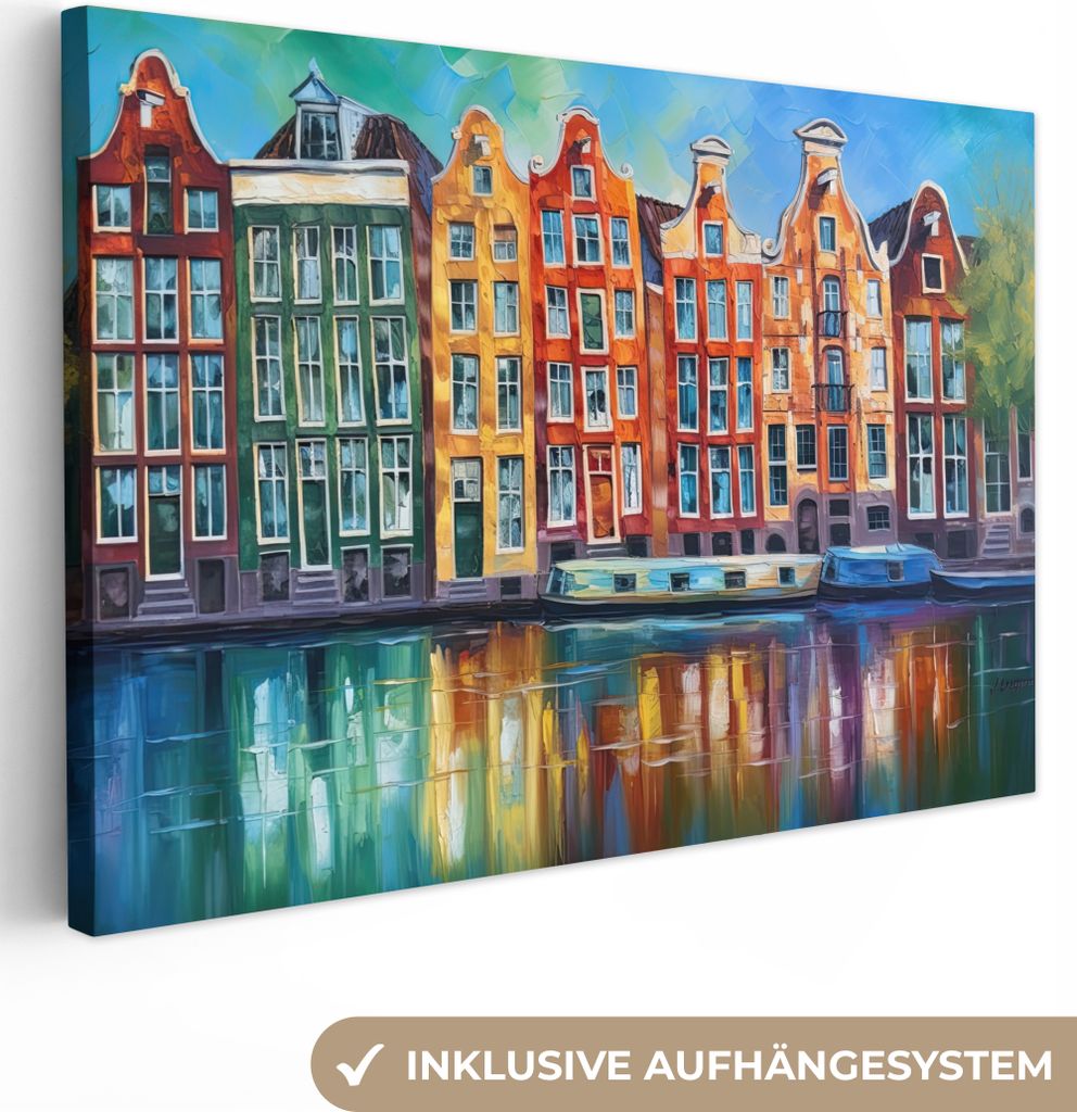 Leinwandbilder 30x20 cm - Amsterdam - Öl - Kanal - Malerei - Kunst, Leinwand Bilder, Wanddeko, Bild
