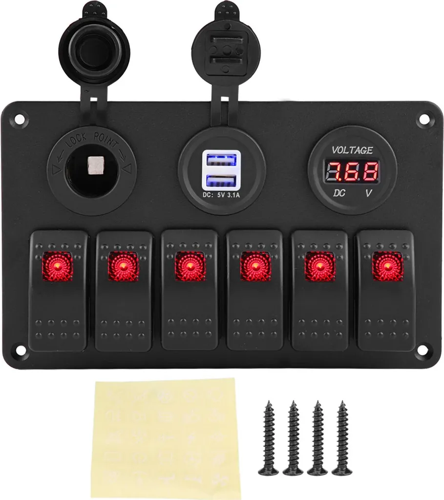 12 V 24 V 6 gang auto barca marina LED interruttore a bilanciere pannello doppio USB voltmetro accendisigari rosso