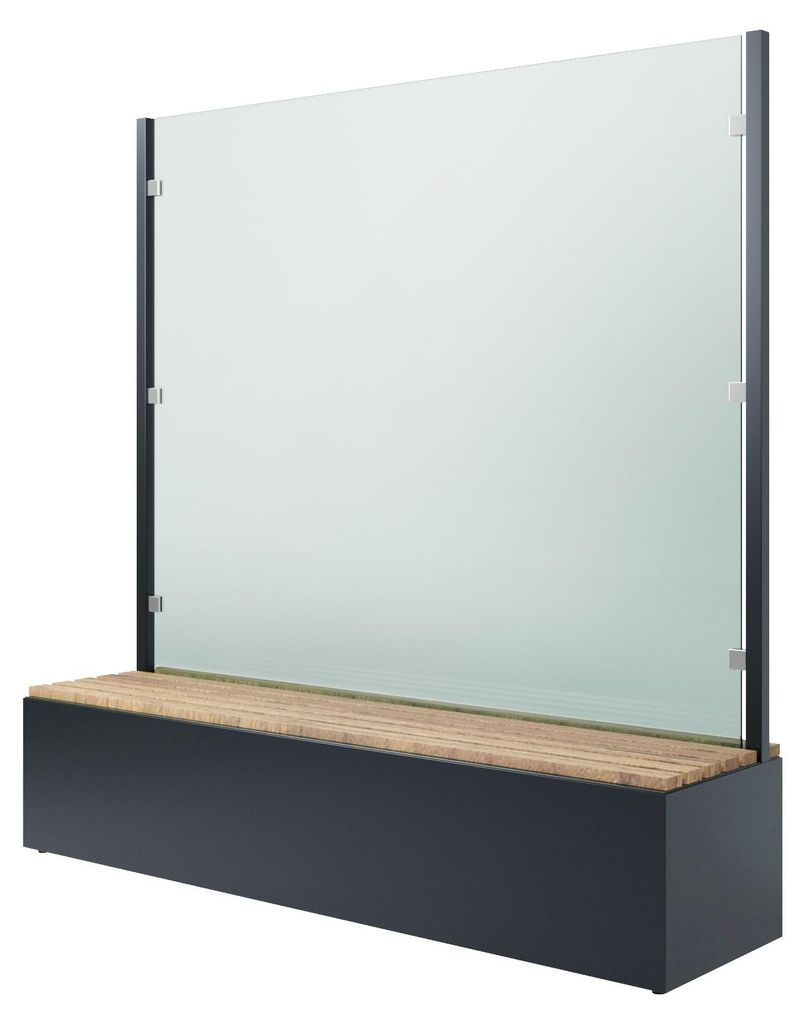 Gartenbank Truhebank Windschutz Sichtschutz transparent 185 cm x 180 cm Capri Light Stahl Holz ESGlas 10mm