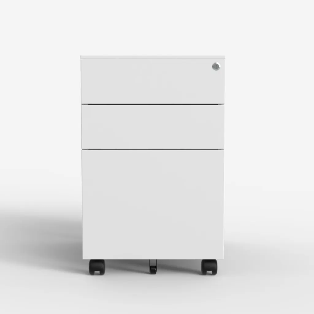 Meuble de Bureau Blanc avec Caisson à Tiroirs Fermant à Clé Rolly - 3