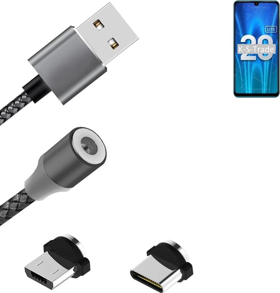 K-S-Trade Hochwertiges Magnet-Lade-kabel Sync-Kabel Daten-Kabel für Huawei Honor 20 Lite Russia mit USB-Typ-C-Anschluss und Micro-USB-Anschluss 2A