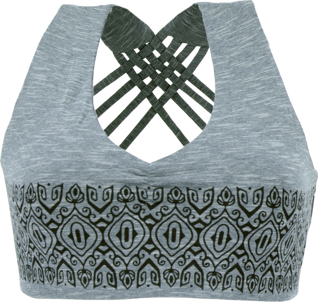 Bikini Top, Bra Top, Bedrucktes Yoga Top aus Baumwolle - Aqua, Damen, Blau, Baumwolle(Bio),Elasthan, Größe: XL