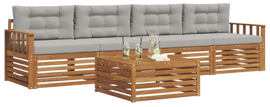vidaXL Outdoor-Sofagarnitur mit Kissen 5 pcs Natürlich und Hellgrau
