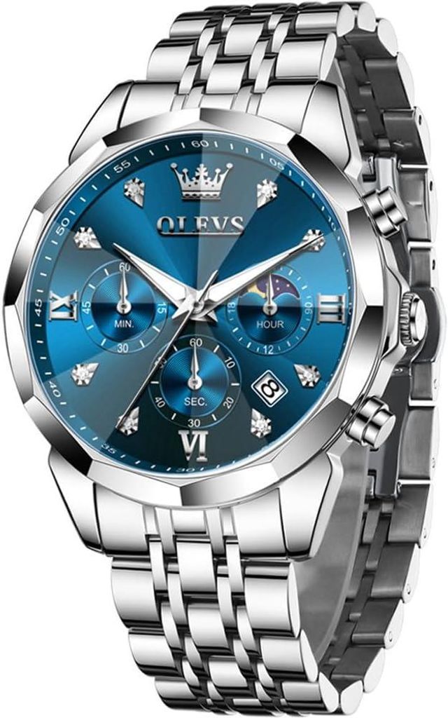 Watch Männer Uhr Quarz Luxus Business Uhren Multifunktion Chronograph Mondphase wasserdicht Leuchtend Edelstahl Armbanduhr