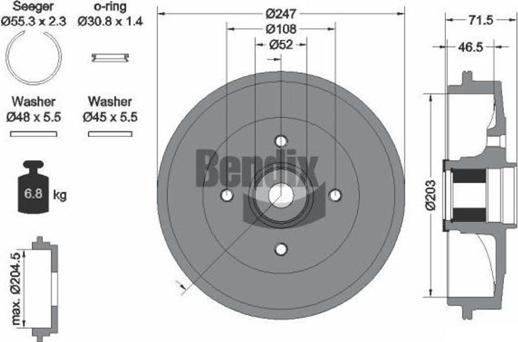 BENDIX Braking BDM1130 Bremstrommel OE 424741 kompatibel mit Saxo, 106, 206