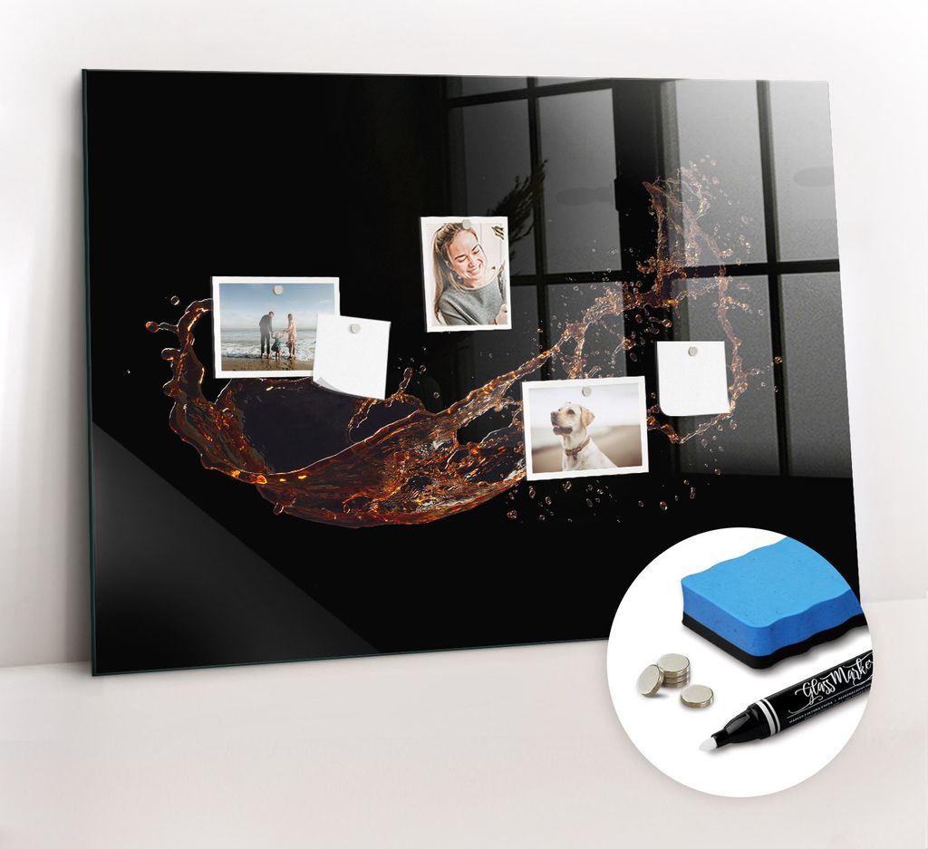 Magnetische Notiztafel - Weißer Marker + Schwamm + Magnete 100 x 70 cm - Verschüttetes Getränk