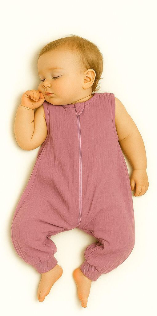 Musselin-Schlafsack für Kinder mit Beinen L 9-24 Monate Sommer TOG 1.0 - Retro Pink