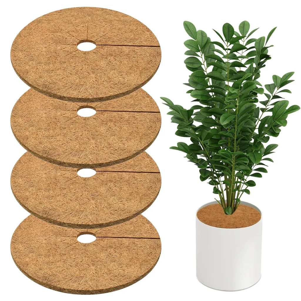 Lot de 4 tapis ronds en fibre de coco 30 cm pour protection des plantes