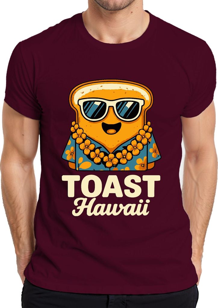 Toast Hawaii Aloha Urlaub Sommer Retro Vintage Lustig Niedlich Herren T-Shirt, Burgundy, M
