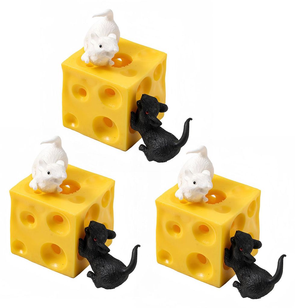 1/2/3/4 Stück hohles Käse-Quetschspielzeug mit schwarz-weißer Maus, Stressabbau-Käseblock, Fidget-Spielzeug, Entspannungs-Stressball, simuliert...