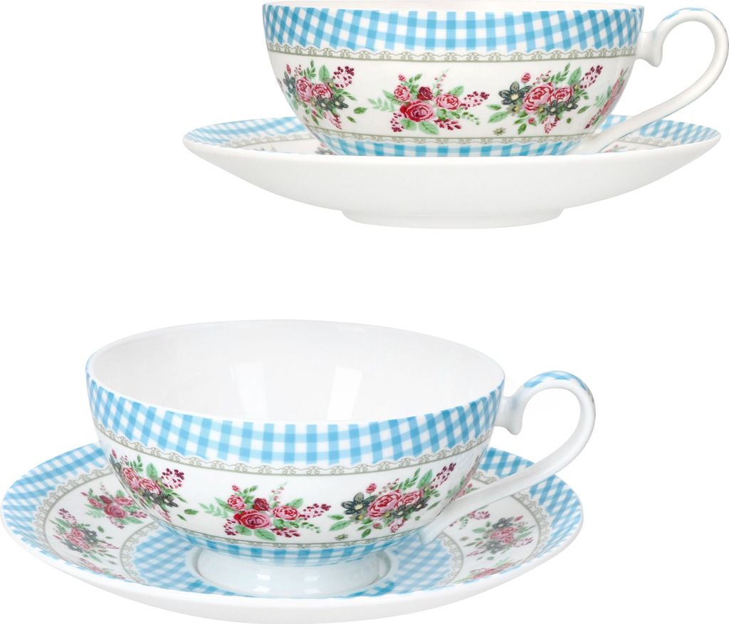 MamboCat Blüten Blau Teetasse 0,3L + Untertasse 2 Pers. Blumen
