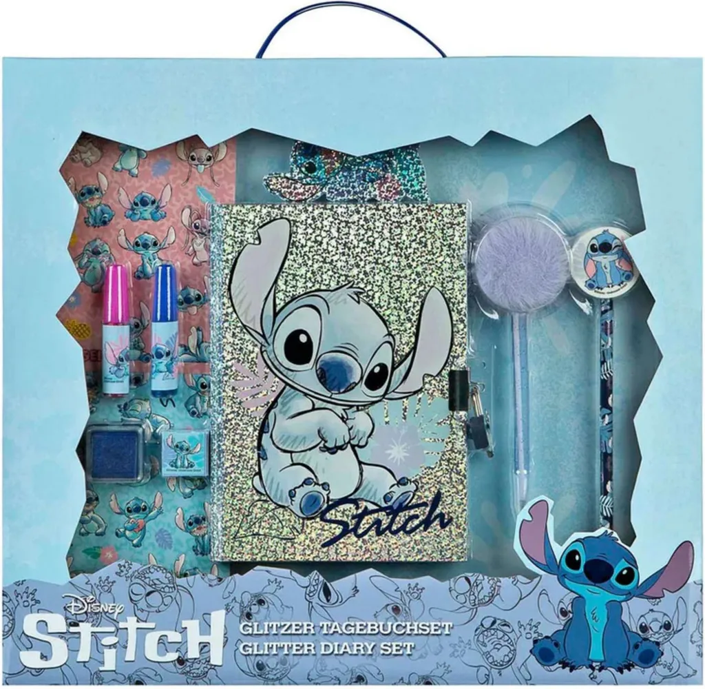 Agenda Disney Stitch Glitterata Originale - Kit Cancelleria con Penna e Sticker