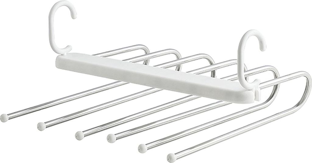 Folding Pants Rack 6 Layered Multifunctional Collapsible Stainless Steel Trouser Hangers Towel Closet Organizer White