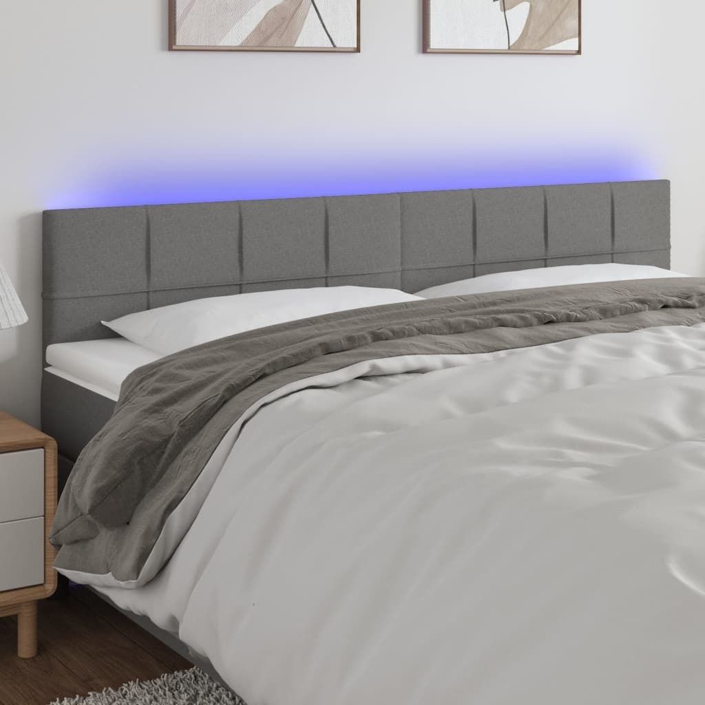 The Living Store LED Kopfteil Dunkelgrau 160x5x78/88 cm Stoff