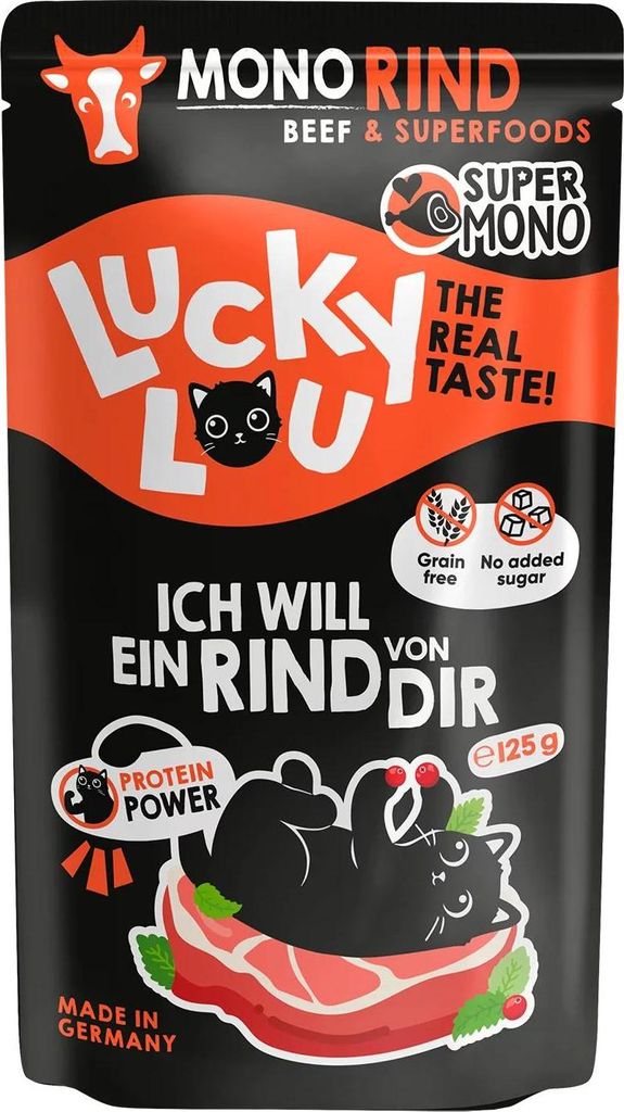 Lucky Lou SuperMono Rind Katzenfutter Katzennassfutter Nassfutter Katze monoprotein