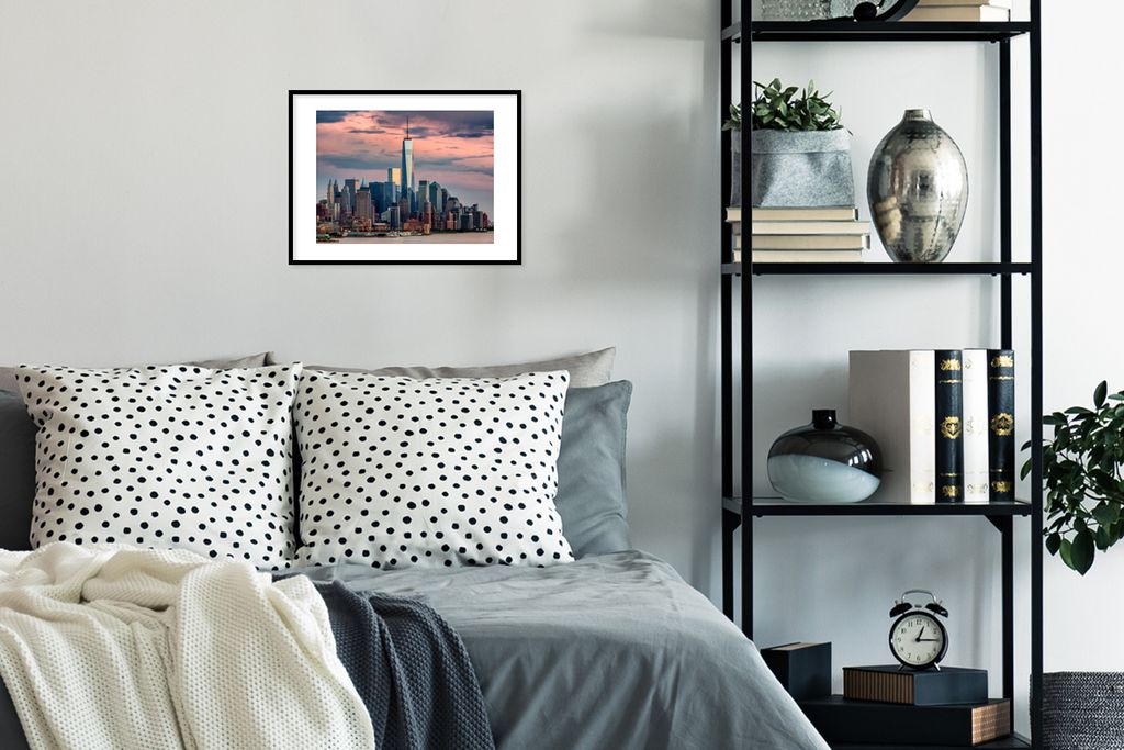 MuchoWow MuchoWow Gerahmtes Poster Sonnenuntergang am neuen World Trade Center in Manhattan 40x30 cm - Poster mit zchwarzem Bilderrahmen - Bild...
