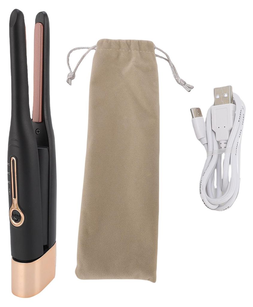 Bleistift, Glätteisen, PI-Film, kabellose Heizung, kleiner Haarglätter, Lockenwickler, tragbarer Styler für alle Arten, 5000 mAh, Schwarz