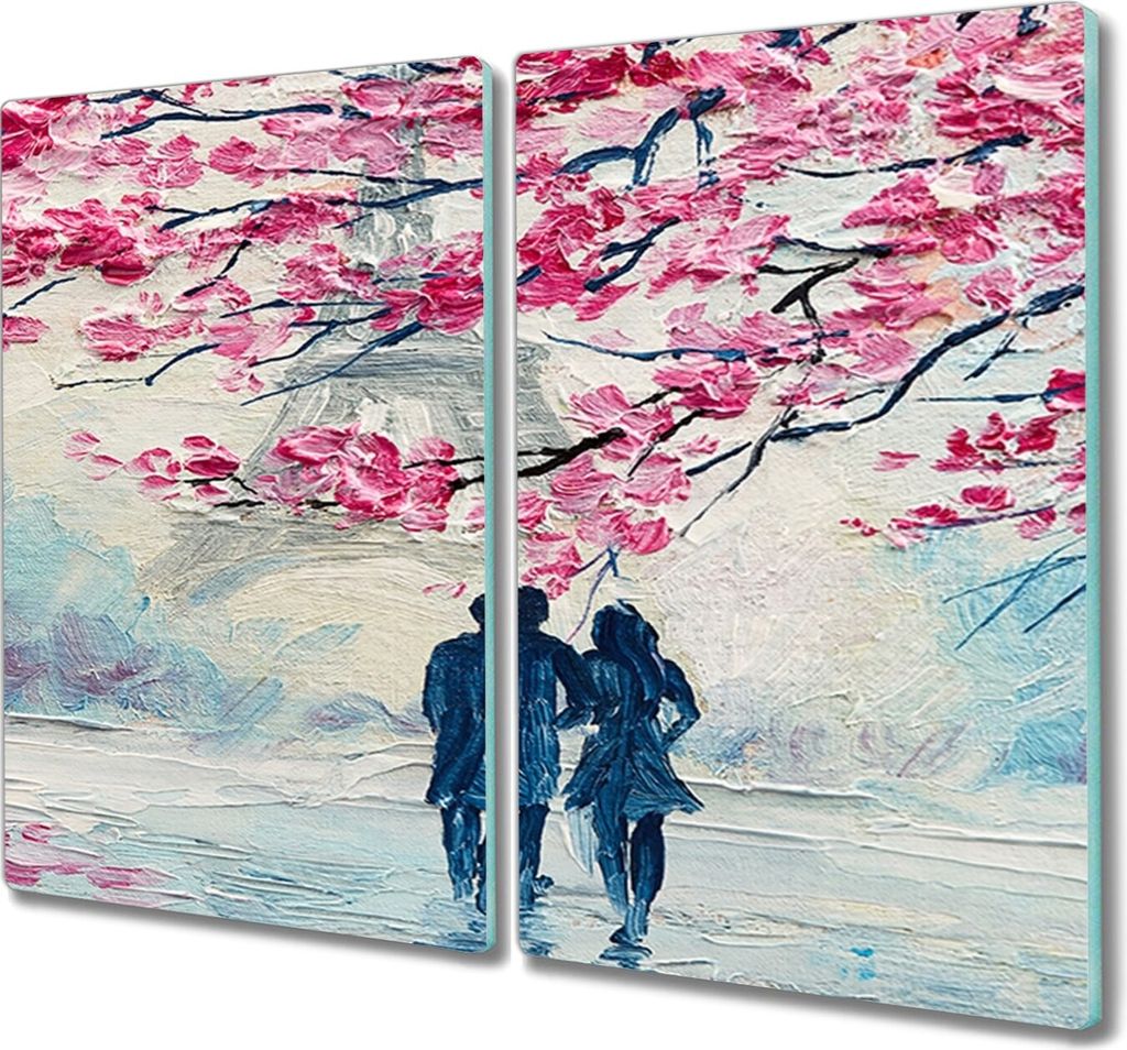Coloray Hackbrett Küchenbrett Kochplattenabdeckung Schneidebrett Herdabdeckplatte 2x30x52 cm - Paar Malerei Paris Turm