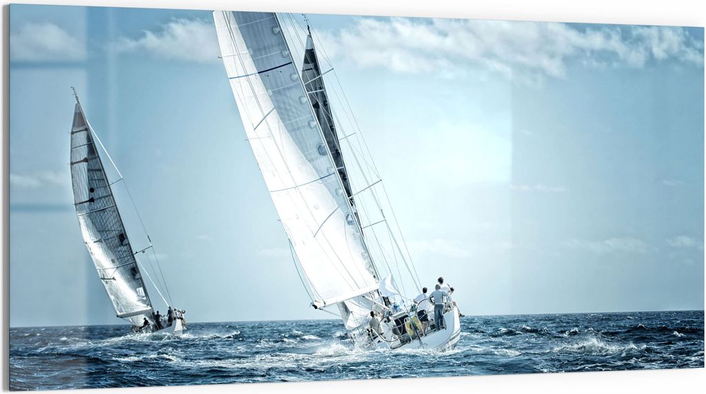DEQORI Glasbild Acryl 100x50 cm 'Segelboote auf hoher See' Wandbild Bild modern Deko