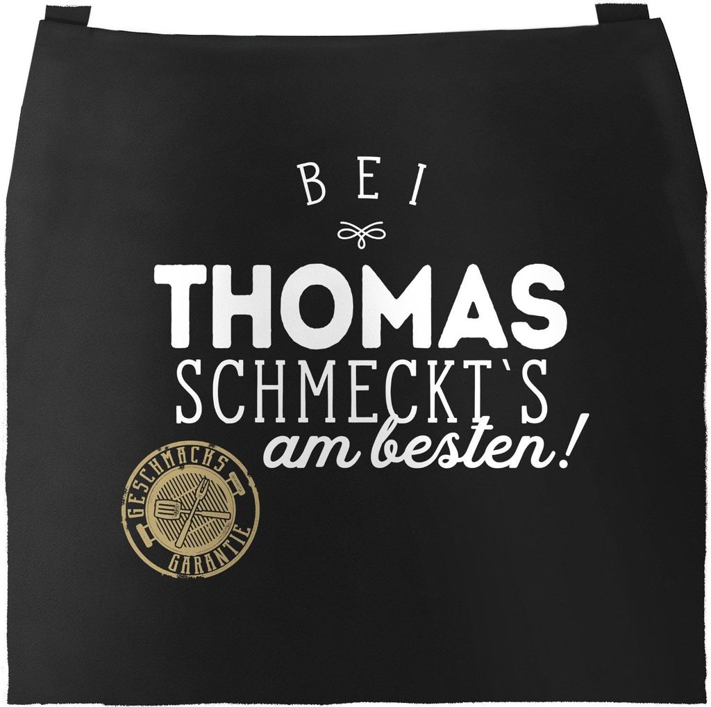 Grill-Schürze Küchenschürze mit Spruch Bei Personalisiert schmeckt`s am besten grillen kochen Baumwoll-Schürze Küchenschürze Moonworks schw...