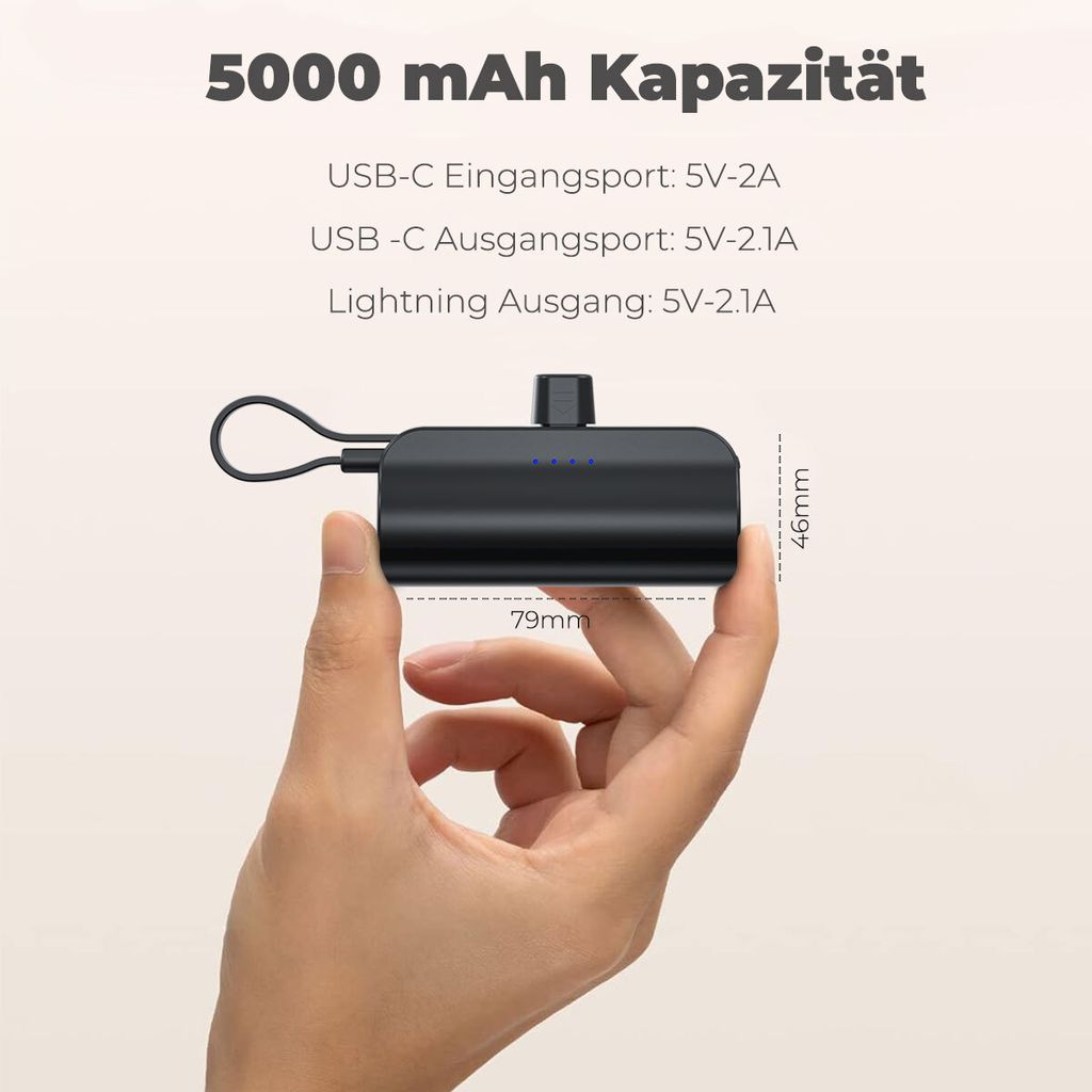 Woyax iPhone Lightning-Stecker Mini Powerbank 5000mAh mit Produktbild 3