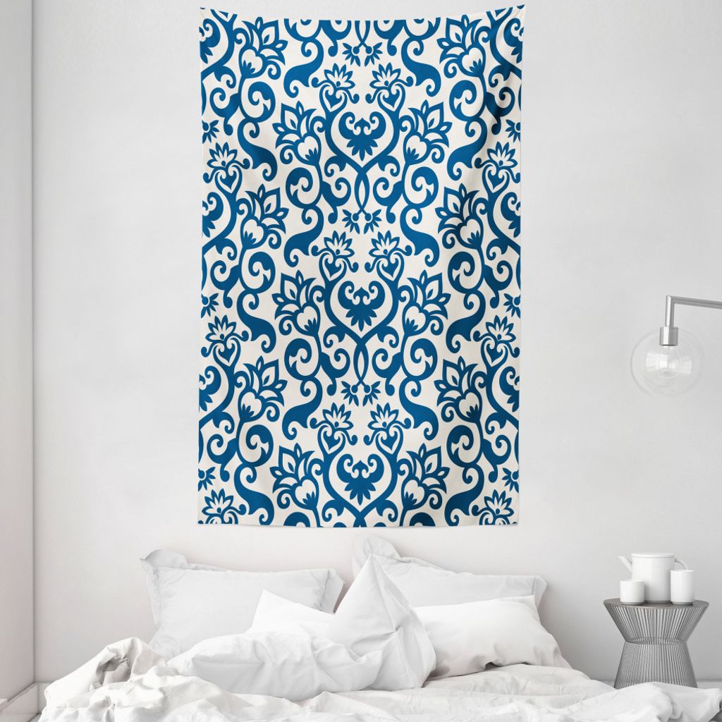 ABAKUHAUS Blumen Wandteppich und Tagesdecke, Antiker Damast Kurvige Kunst aus Weiches Mikrofaser Stoff Waschbar ohne Verblassen Digitaldruck, 140 x...